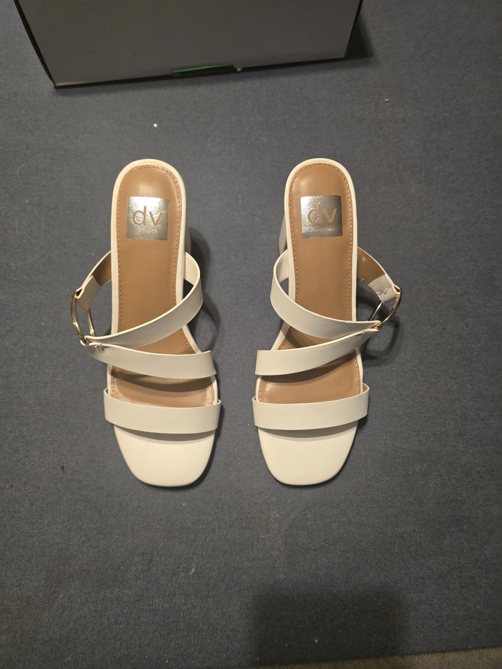 DV by Dolce Vita Cream Strappy Slide Mules with Gold Buckle